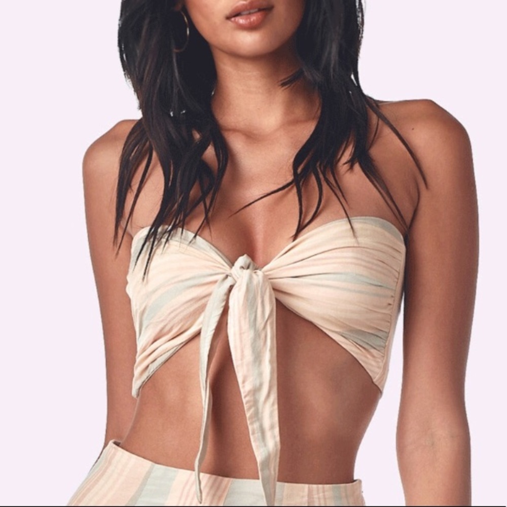 Beach Riot striped front knot crop top size S
